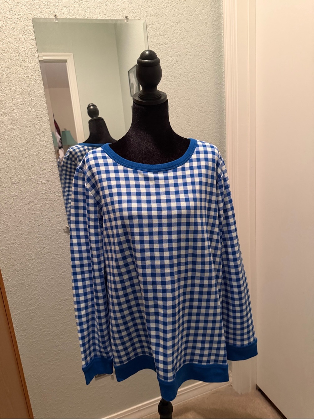 Talbots Plus Blue and White Sweatshirt with Ribbed Neckline